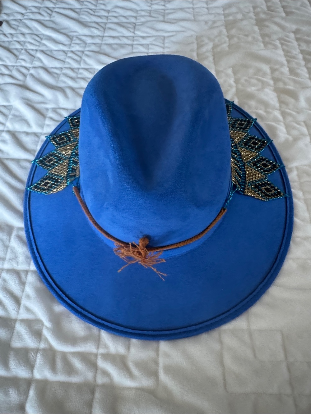 Blue Embellished Beaded Fedora Hat - Picture 4 of 7